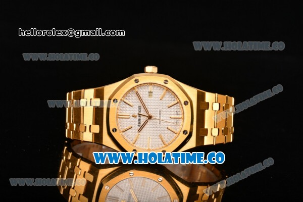 Audemars Piguet Royal Oak 41MM Miyota 9015 Automatic Full Yellow Gold with White Dial and Stick Markers (BP) - Click Image to Close
